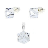 Naneth  Strieborný set s bielymi kockami Swarovski Crystal