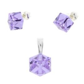 Naneth Strieborný set s fialovými kockami Swarovski Violet