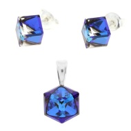 Naneth Strieborný set s modrými kockami Swarovski Bermuda Blue - cena, porovnanie