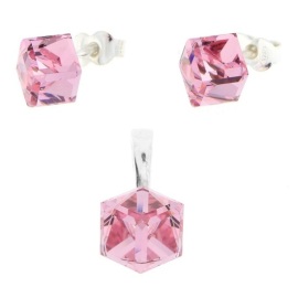 Naneth Strieborný set s ružovými kockami Swarovski Light Rose