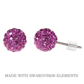 Levien Náušnice bordové guličky DiscoBall s kryštálmi Swarovski Fuchsia