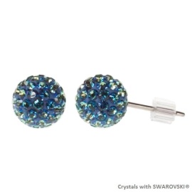 Levien Náušnice modré guličky DiscoBall s kryštálmi Swarovski Bermuda Blue