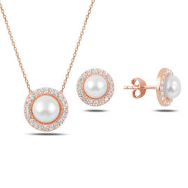 Naneth Strieborný okrúhly set Pearl ROSE GOLD - pozlátený ružovým zlatom