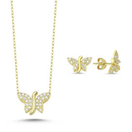 Naneth Strieborný set BUTTERFLY Crystal GOLD pozlátený