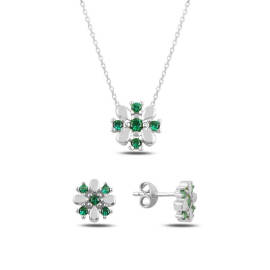 Naneth Strieborná súprava kvetiny Emerald Rhodium