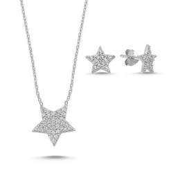 Naneth Strieborný set STAR hviezdičky biele - Rhodium