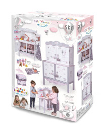 Decuevas 54835 Drevená šatníková skriňa pre bábiky s hracím centrom a doplnkami