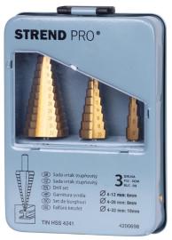 Strend Pro Sada stupňovitých vrtákov SS421, 4-12, 4-20, 4-32 mm, TiN, HSS 4241 rovný, do kovu