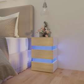 vidaXL LED nočný stolík biely a dub sonoma 45x35x67 cm drevotrieska