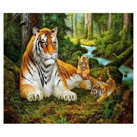 DR 1005257 5D Diamantová mozaika - tiger s mláďatami