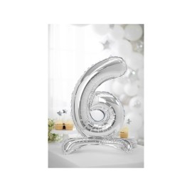 Party Deco Fóliový balón s podstavou - strieborný - číslo, 70cm 6