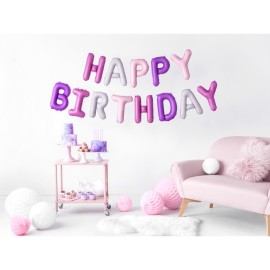 Party Deco Set fóliových balónov Happy Birthday - Ružový Mix, 340x35cm