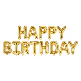 Party Deco Set fóliových balónov Happy Birthday - Zlatý, 340x35cm