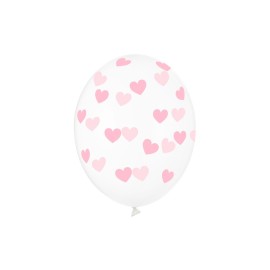 Party Deco Číre balóny so srdiečkami - Crystal Clear - 30cm, 6ks Ružová