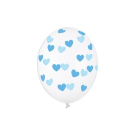 Party Deco Číre balóny so srdiečkami - Crystal Clear - 30cm, 6ks Modrá