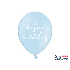 Party Deco Balóny Happy Birthday - pastelová modrá 30cm, 5ks
