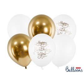 Party Deco Set balónov Happy Birthday to you 30cm - bielo-zlaté 6ks