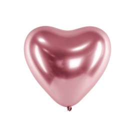 Party Deco Chromované balóny - Glossy Hearts 30cm, 10ks Ružová