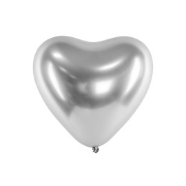 Party Deco Chromované balóny - Glossy Hearts 30cm, 10ks Strieborná