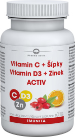 Pharma Activ Vitamín C + Šípky + Vitamín D3 + Zinok 60tbl
