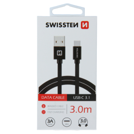 Swissten Dátový kábel Textile USB / USB-C 3,0m