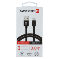 Swissten Dátový kábel Textile USB / USB-C 3,0m - cena, porovnanie