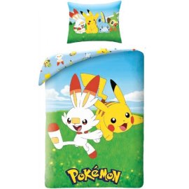 Halantex Bavlnené obliečky Pokémoni - Scorbunny a Pikachu 70 x 90 cm + 140 x 200 cm