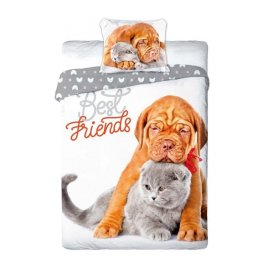 Faro Posteľné obliečky pes a mačka Best friends 70x90 cm + 140x200 cm