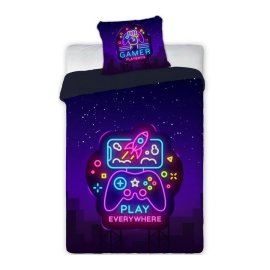 Faro Bavlnené posteľné obliečky Gamer Play & Win 70 x 90 cm + 140 x 200 cm