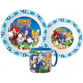 Stor Sada plastového riadu s hrnčekom pre deti Ježko Sonic - 3 diely