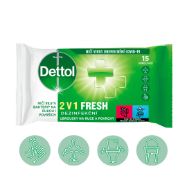 Dettol 2in1 Anti-Bacterial Wipes 15ks