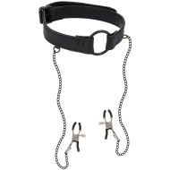 Fetish Submissive O Ring Gag & Nipple Clips Vegan Leather - cena, porovnanie