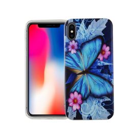 König Design Puzdro na mobilný telefón pre Apple iPhone XS Cover Case Protection Motif Slim Silicone TPU Blue Butterfly