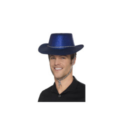 Smiffys Kovbojský klobúk - deluxe modrý Glitter