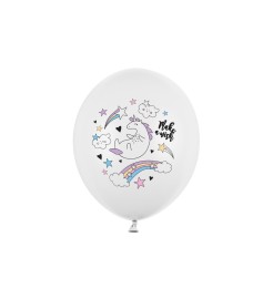 Party Deco Biely balónik s potlačou jednorožca