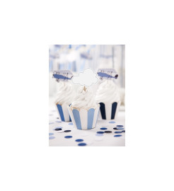 Party Deco Kornútky na cupcakes - modré pruhy 6 ks