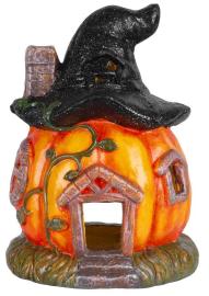 MagicHome Jesenná dekorácia do záhrady Tekvica, domček, s čiernym klobúkom