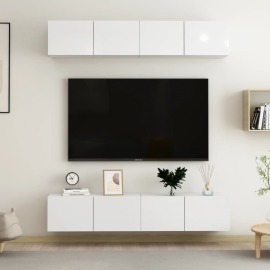 vidaXL 4-dielna súprava TV skriniek lesklá biela 80x30x30 cm drevotrieska