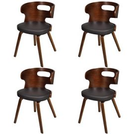 Shumee  Jedálenské stoličky 4 ks hnedé ohýbané drevo a umelá koža (270041)