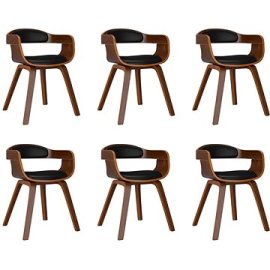 Shumee  Jedálenské stoličky 6 ks čierne ohýbané drevo a umelá koža, 3092389