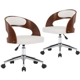Shumee  Otočné jedálenské stoličky, 2 ks, biele ohýbané drevo a umelá koža (3054911)