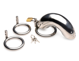 Master Series Locking Stainless Steel Steel Chastity Cage with 3 Rings