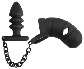 Black Velvet Cock Cage with Butt Plug