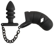 Black Velvet Cock Cage with Butt Plug - cena, porovnanie