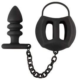 Black Velvet Ball Cage with Butt Plug