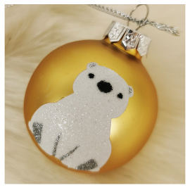 Vianočná guľa žlta s polárnym medveďom