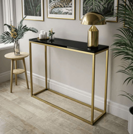 CatN Moderná konzola MUDUAR 80/100 cm, zlatá matná - čierna lesklá 100 cm