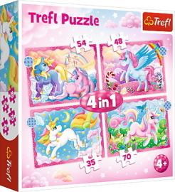 Trefl Puzzle 4v1 - Jednorožci a kúzla