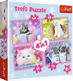 Trefl Puzzle 4v1 - Zábavné mačky