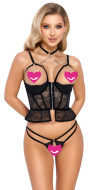 Abierta Fina Lace with Velvet Longline Bra & Crotchless Panties Set - cena, porovnanie